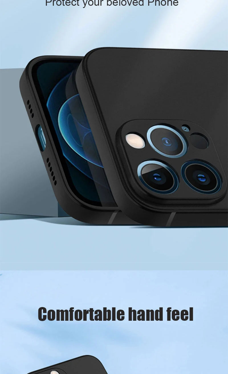 Luxury Black Phone Case For iPhone 16 15 14 11 12 13 Pro Max 7 8 Plus 13 Mini 16E SE 2022 Xr X Xs Matte Soft Back Cover Case