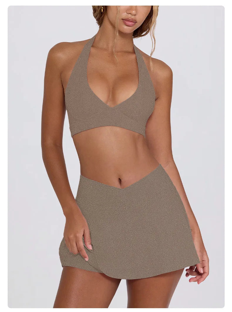 Ctenkevet Women Chest Padding And High Elasticity Bra Set 2Pcs Tennis Skirt Sportswear Female Golf Suits Sport Outfit For Woman