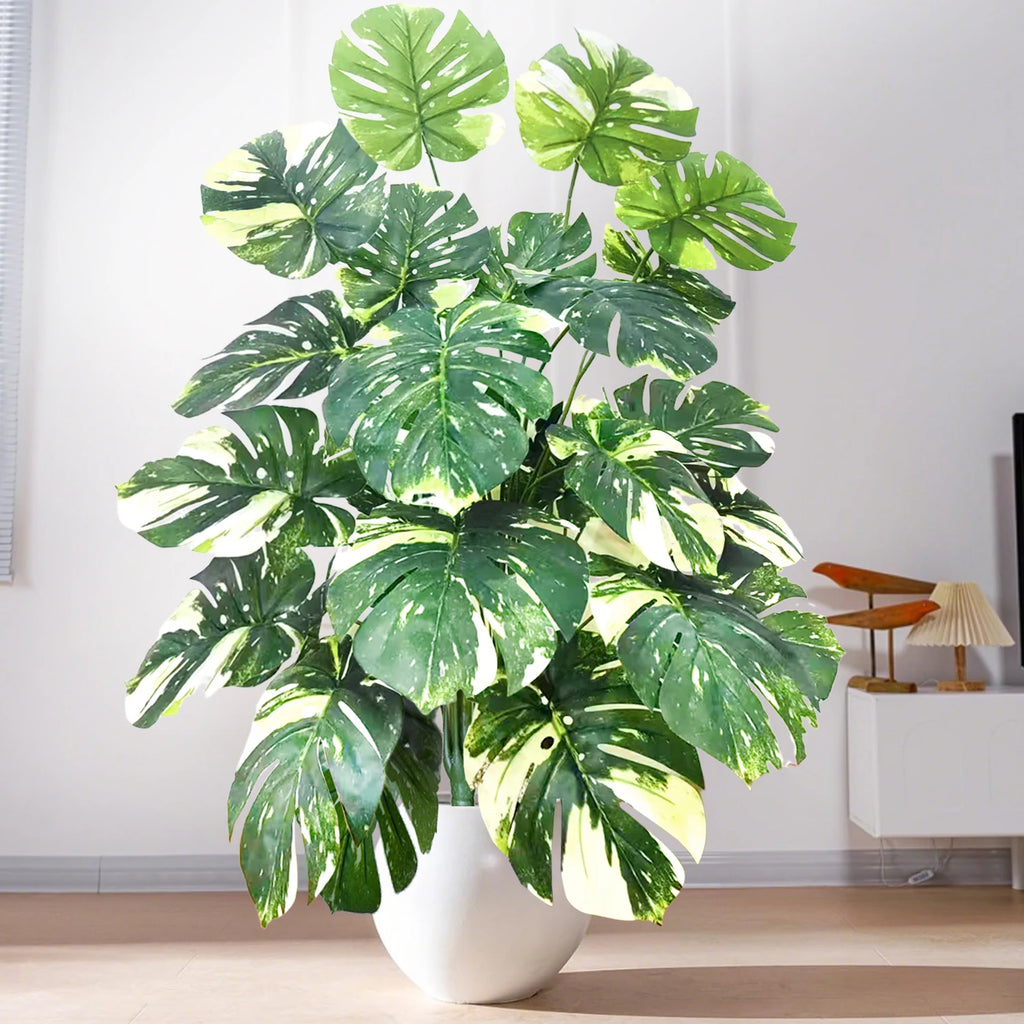 40-130cm（51.18in） Artificial Monstera Plant Fake Palm Tree Plastic Turtle Leaf Green Plant for Home Garden Room Office Decor