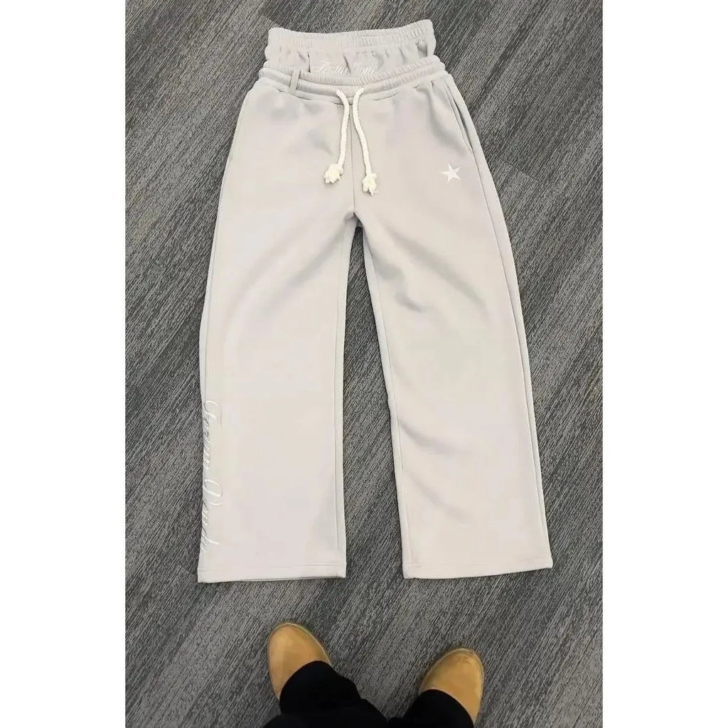 American Style Personalized Double Waisted Solid Casual Pants Sporty Popular Embroidery Sport Loose Men Women Couple Sweatpants