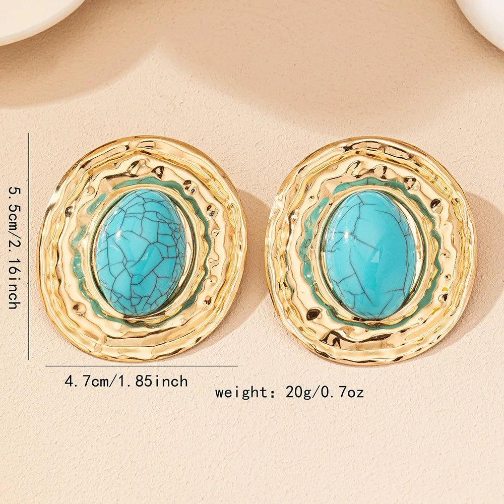stud earrings for women Exaggerated large size Metal turquoise simple style ear accessories party OL fashion jewelry E520