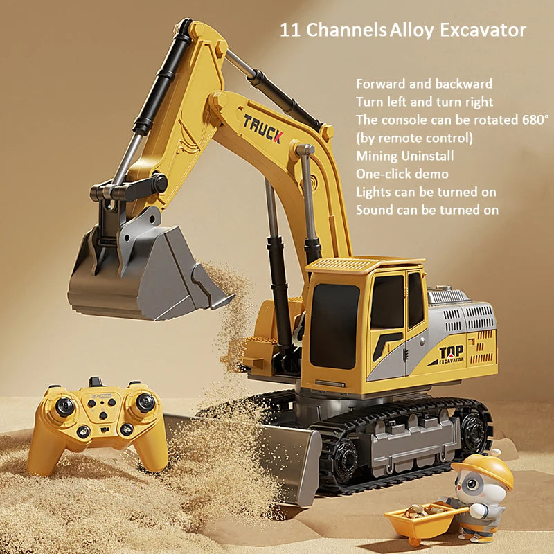 Alloy Remote Control Excavator Toy Car with Lights Sound Effect Electric Excavator Automobile Engineering Vehicle Children Gifts