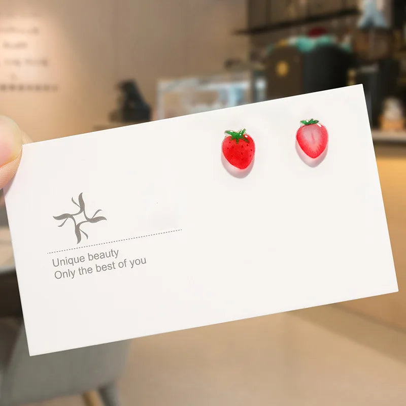 Round Magnetic Non-Piercing Clips on Stud Earrings Cute Fruit Series Stainless Steel Ear Stud Fashion Jewelry Sweet Girls 1 Pair