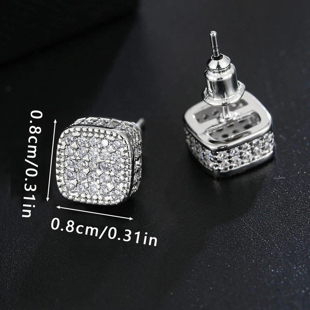 Trendy Square-shaped Men Cool Hip Hop Style Stud Earrings with  Zirconia Perfect Men's and Women's Rock Jewelry Accessories
