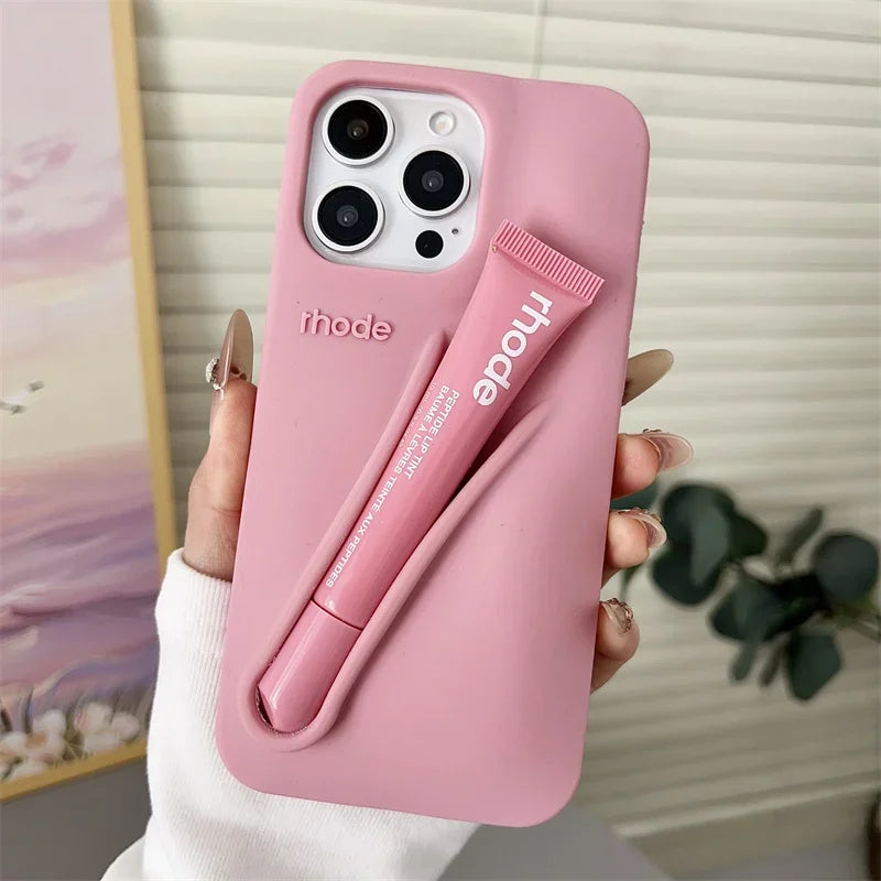 For iPhone 17 Pro Max Air 15 14 13 12 11 17 ProMax Plus Rhode Phone Case Gray Toast Ribbon Espresso Soft Silicone Lipstick Cover
