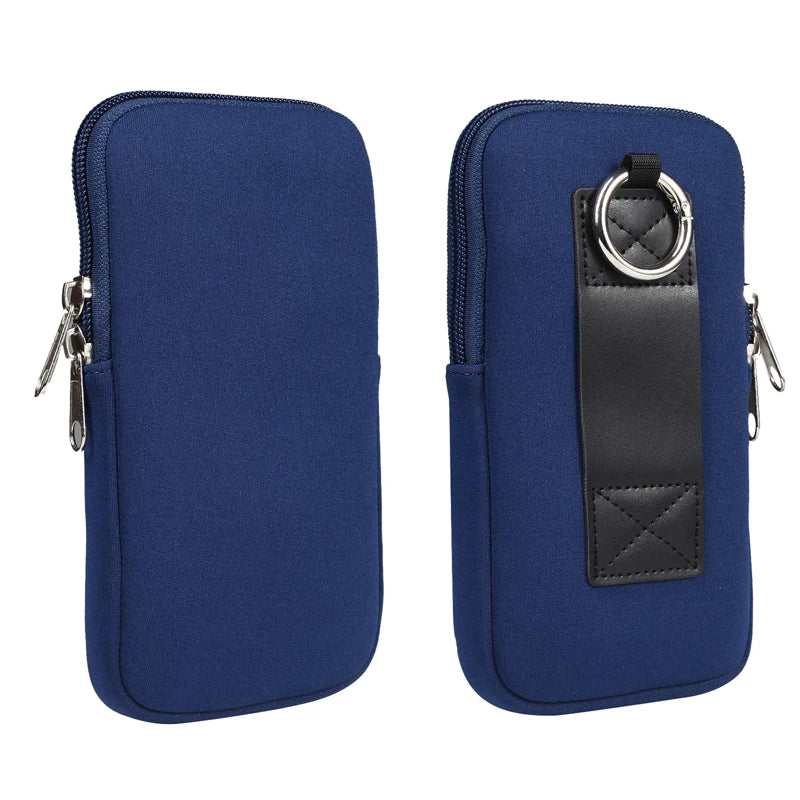 Cell Phone Pouch For iphone Samsung Motorola Xiaomi Huawei Smartphone Stretch Material Zipper Sleeve Hanging Waist bag Universal
