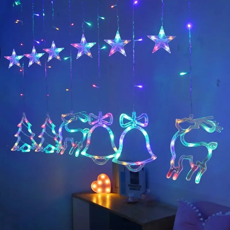 LED Christmas Stars Moons Fairy Light EU Garland Home Pendant Elk Wedding Light for Home Decoration Drop Ornaments Gift Navidad