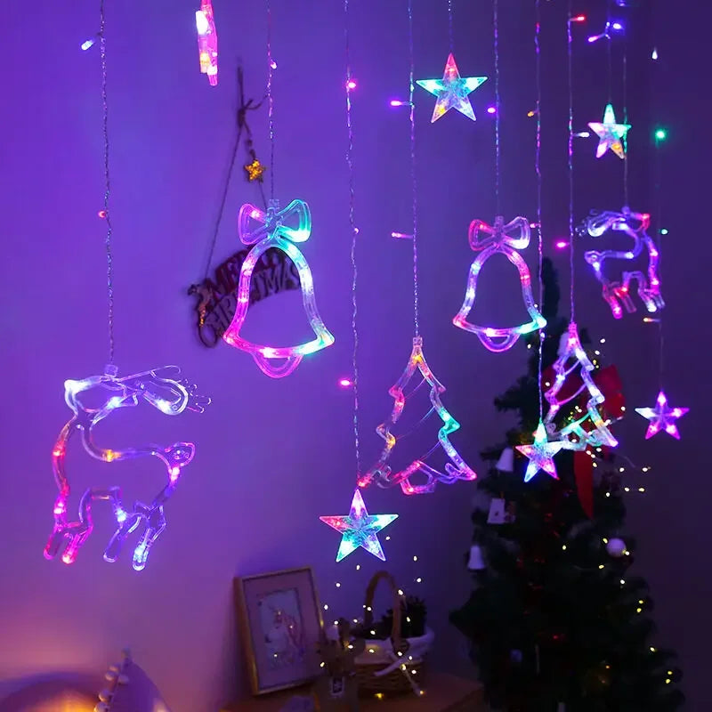 LED Christmas Stars Moons Fairy Light EU Garland Home Pendant Elk Wedding Light for Home Decoration Drop Ornaments Gift Navidad