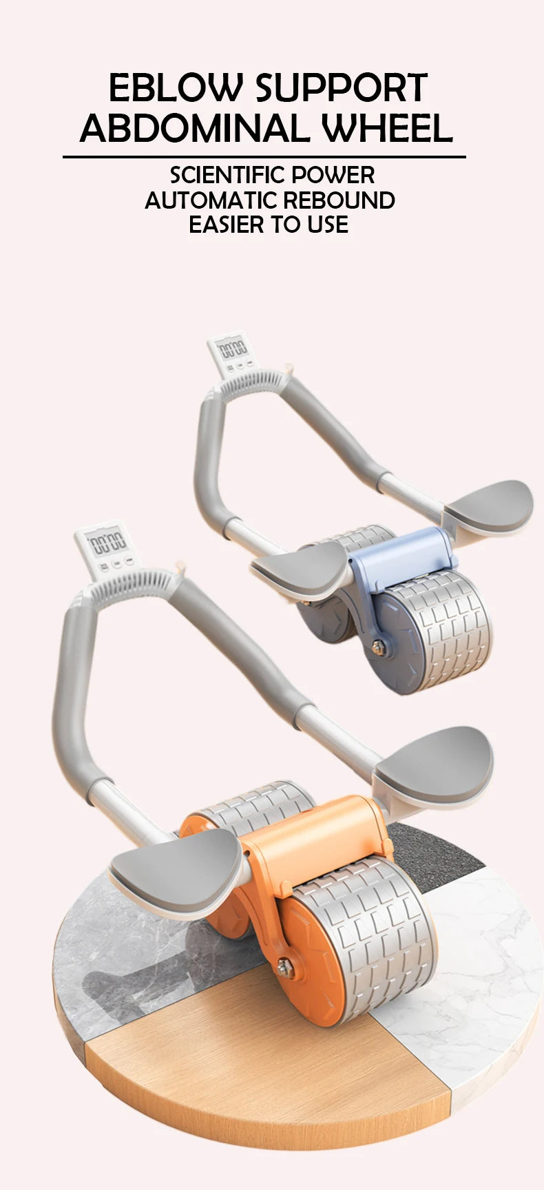 Elbow Support Automatic Rebound Abdominal Wheel Core Muscle Ab Trainer with Counter Display Fitness Exercise Roller Wheel