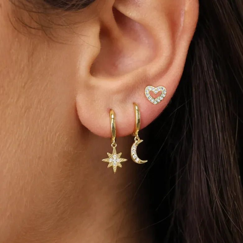 3Pcs Crystal Tragus Stud Earring Set Flower Cartilage Huggie Earring Bulk Helix Jewelry Women Fashion Heart Lobe Earring Pack