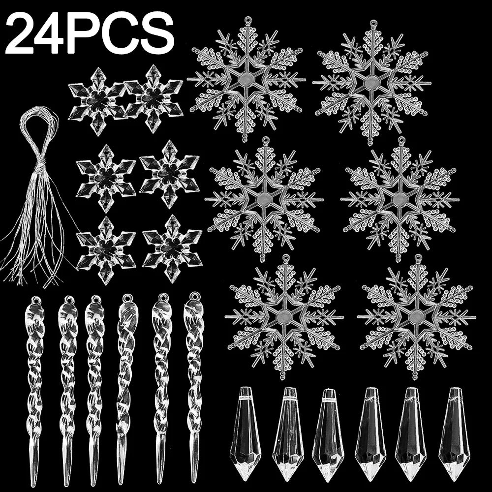 24/5PCS Crystal Clear Snowflake Icicle Pendants Acrylic Christmas Tree Ornament Christmas Holiday Home Party Hanging Decorations