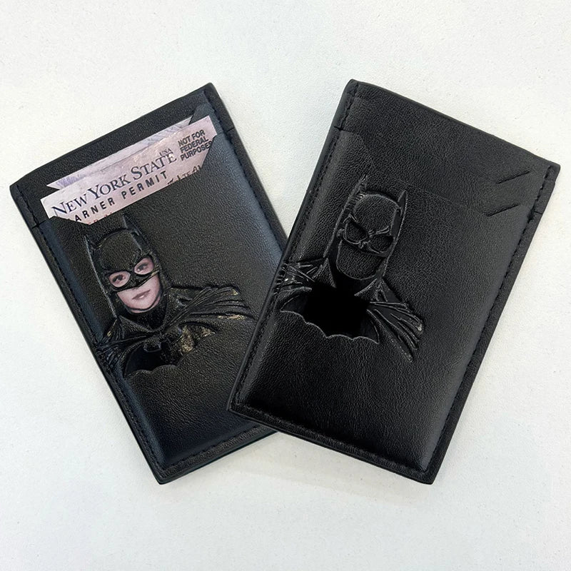 Leather Bat Wallet Personalized Superhero Mask Card Holder Bat ID Heroic Wallet Gift