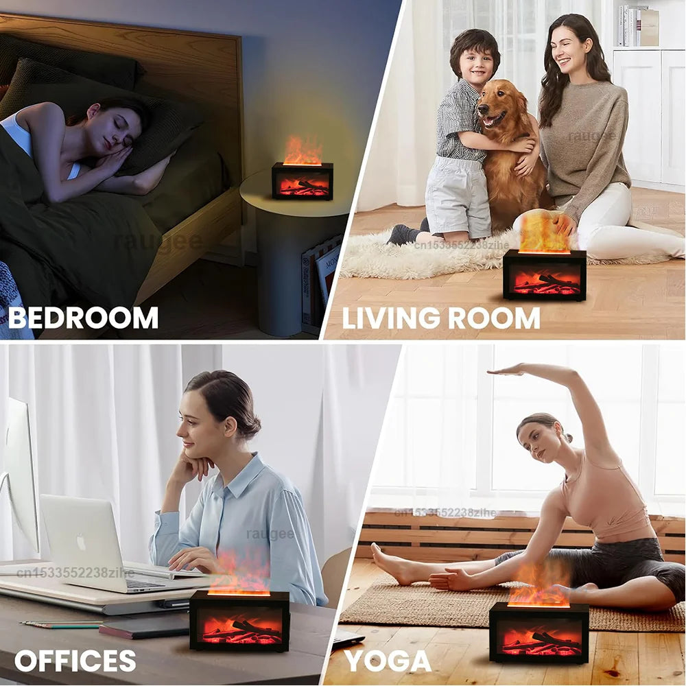 Fireplace Humidifier Aroma Flame Humidifier Fragrance Diffuser Aromatherapy Essential Oil Diffuser Fire Humidifier for Home Room