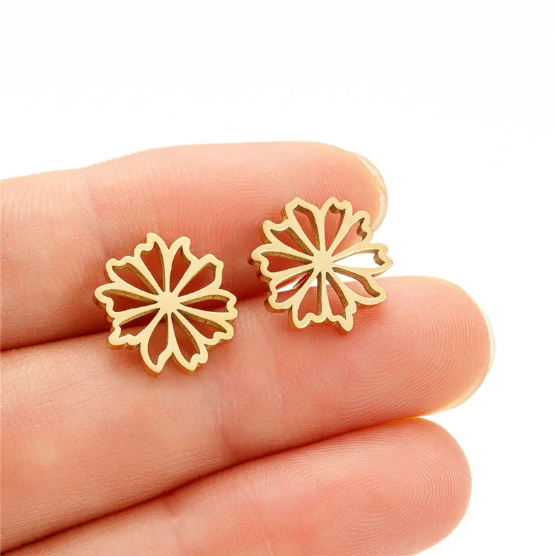 4Pairs/Lot Fashion Stainless Steel Star Moon Stud Earrings Sets for Women Small Flower Porker Dog Earings Jewelry Gift Wholesale