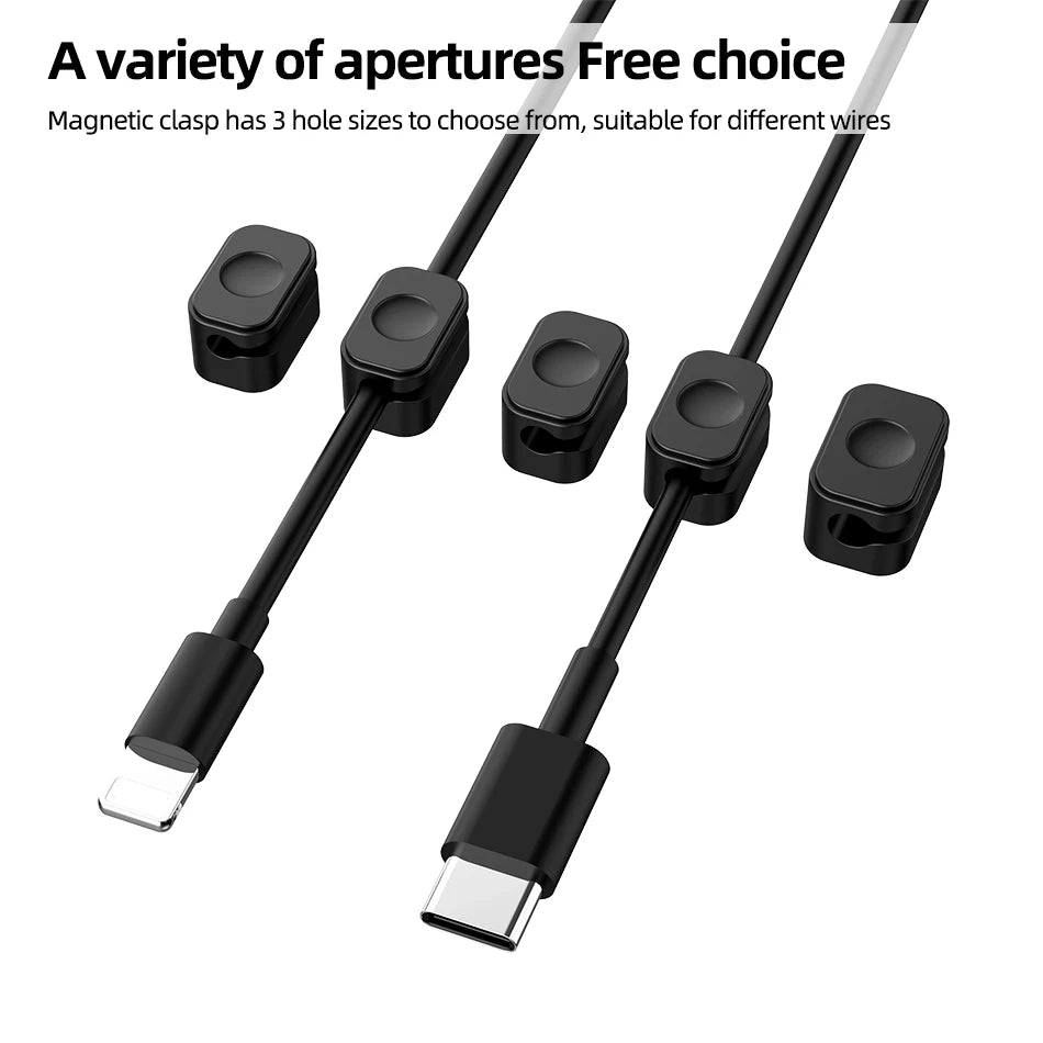 Car mounted magnetic cable management, silicone cable clamp, desktop multi-purpose wire holder, 5 clips for lighting USB C micro
