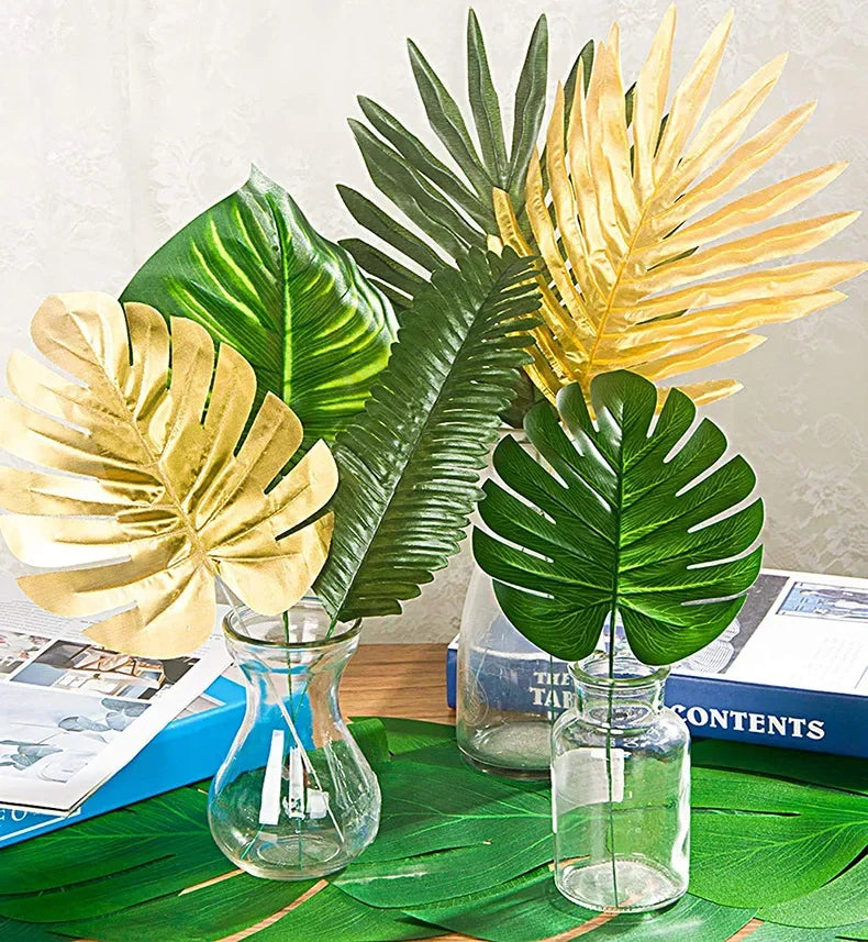 10PCS Tropical Palm Leaves Summer Monstera Artificial Silk Turtle Leaves for Home Hawaiian Luau Beach Wedding Party Decor