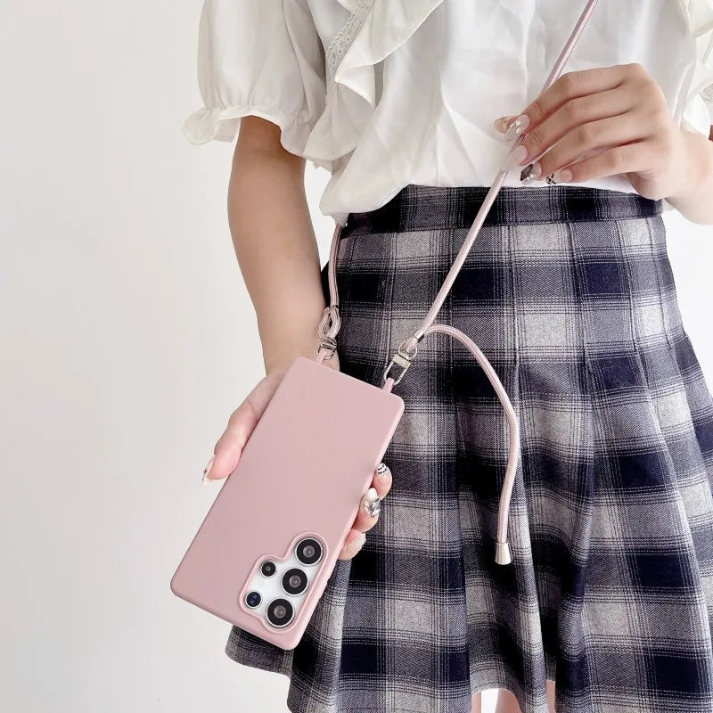 Strap Case For Samsung Galaxy S25 Ultra S21 S22 S23 Plus S24 FE S25FE A17 A56 Crossbody Lanyard Double Buckle Cord Soft Cover