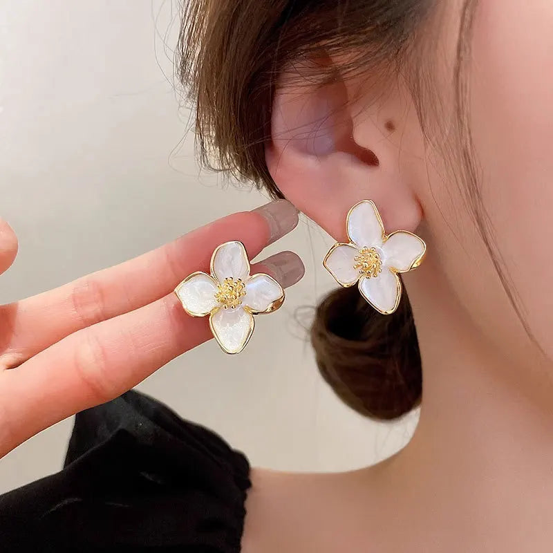 Hibiscus Dropped Glaze Flower Stud Earrings for Women Girl French Vintage 2025 Fashion Korean Wedding Romantic Jewelry Gifts