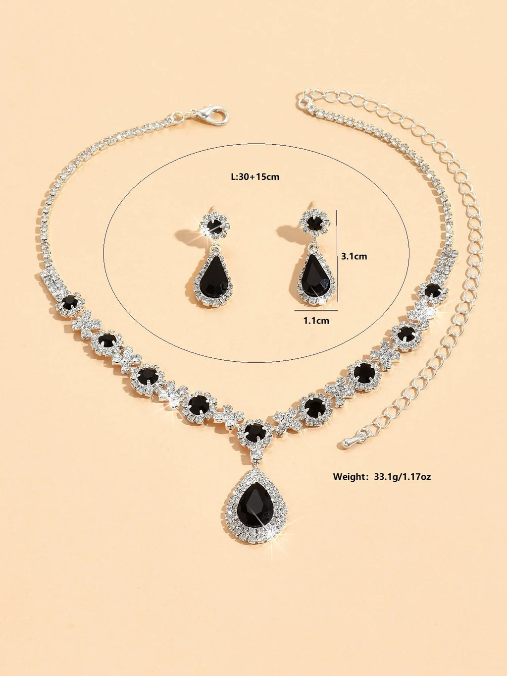 3 pieces of women's crystal droplet necklace with earrings set for wedding evening dress accessories