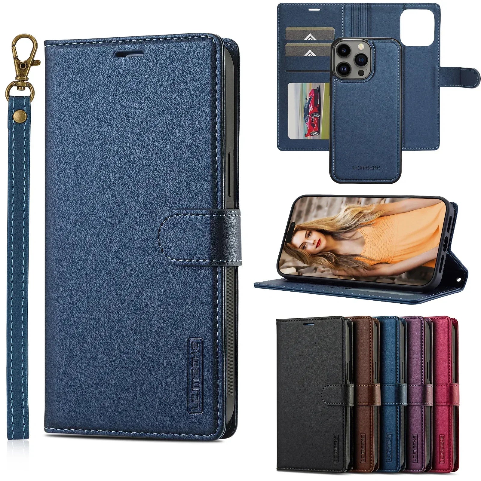 2in1 Removable Flip Leather Wallet Case Magnetic Phone Cover For iPhone 17 Air 15 Pro Max 14 Plus 16 13 12 11 SE 2022 Cards Solt