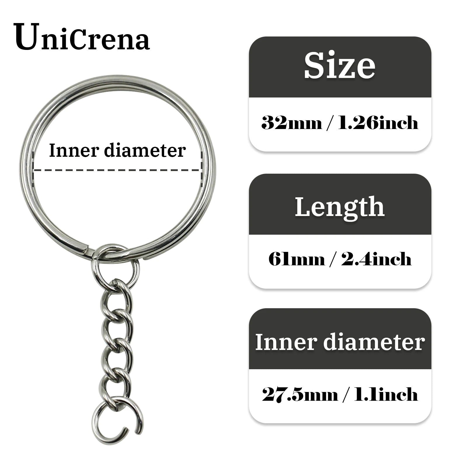UniCrena Split Ring Stainless Steel Key Ring with Chain and Jump Rings Keychain for DIY Crafts, Jewelry Making, Dog Tags Bulk