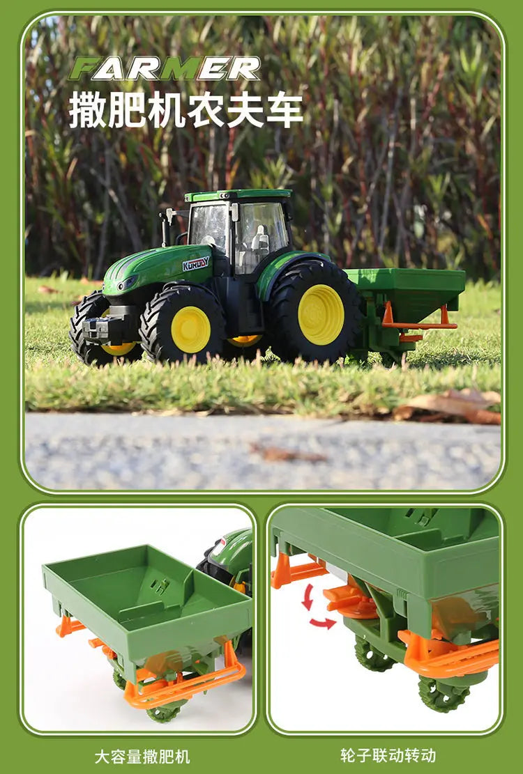 Tractor Toy Car Model Trailer and Accessories Simulation Children's Farmer Car