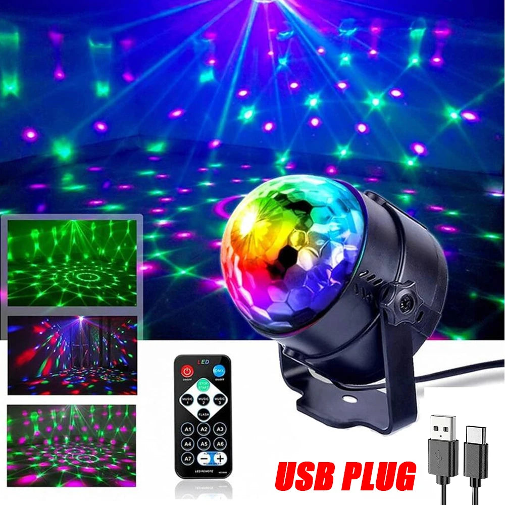 LED Stage Disco Light Rotating DJ Ball Strobe Colorful Magic Dance Car Ambient RGB Christmas Gift Party Club Car Laser Show Lamp