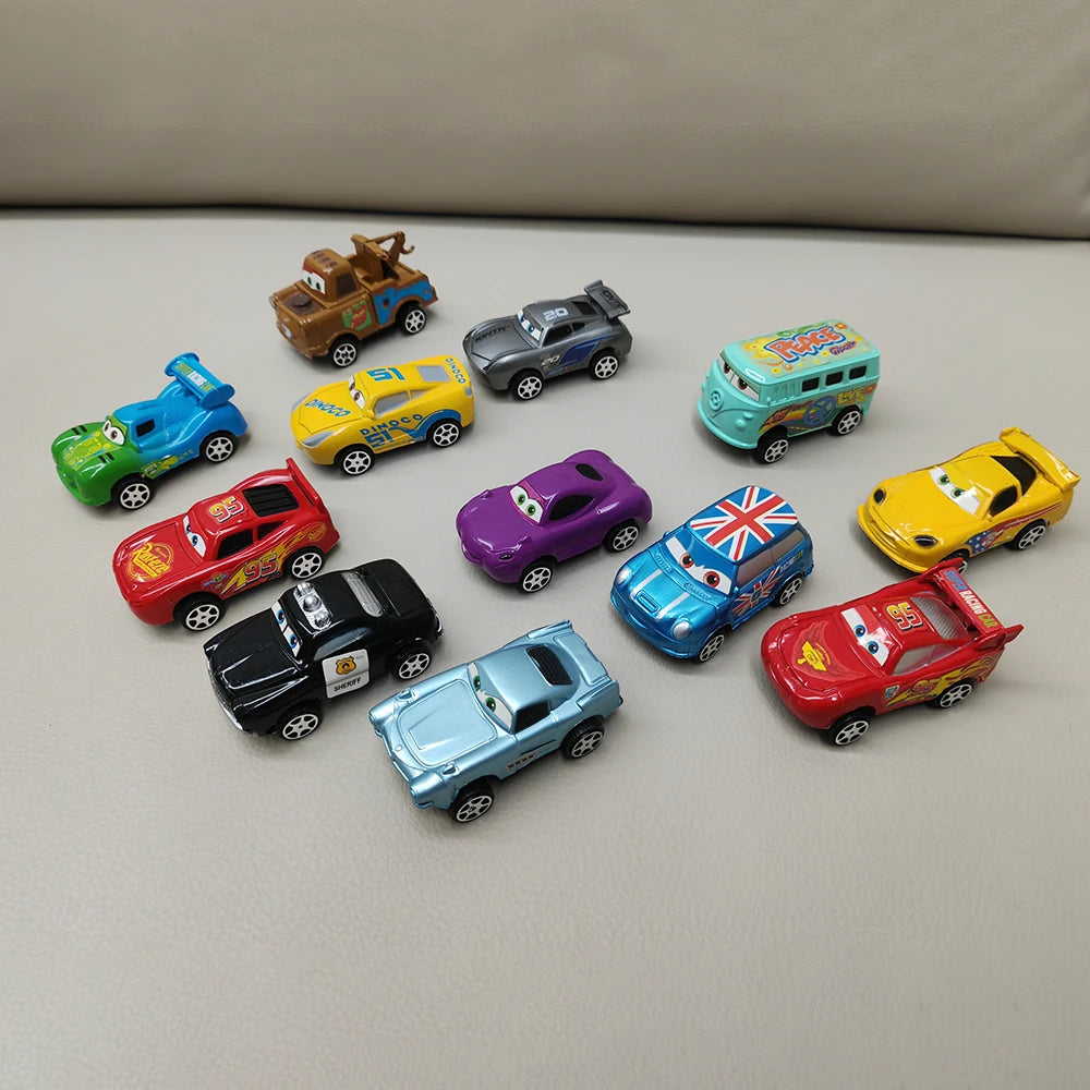 Desney 12pc/set Mcqueen Jackson Hot Sale Pixar Cars Lightning Storm Mater Pvc Model Back-Force Car Toy for Kids Birthday Gifts