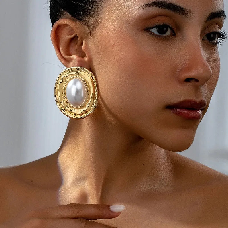 stud earrings for women Exaggerated large size Metal turquoise simple style ear accessories party OL fashion jewelry E520