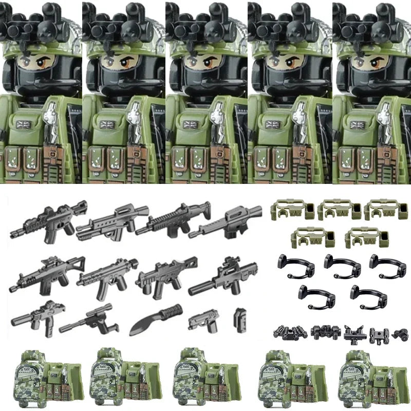 Military Army Figures Building Blocks SWAT Ghost Commando Special Forces Soldier Weapons Gun Hat Shield Belt AK Mini Bricks Toy