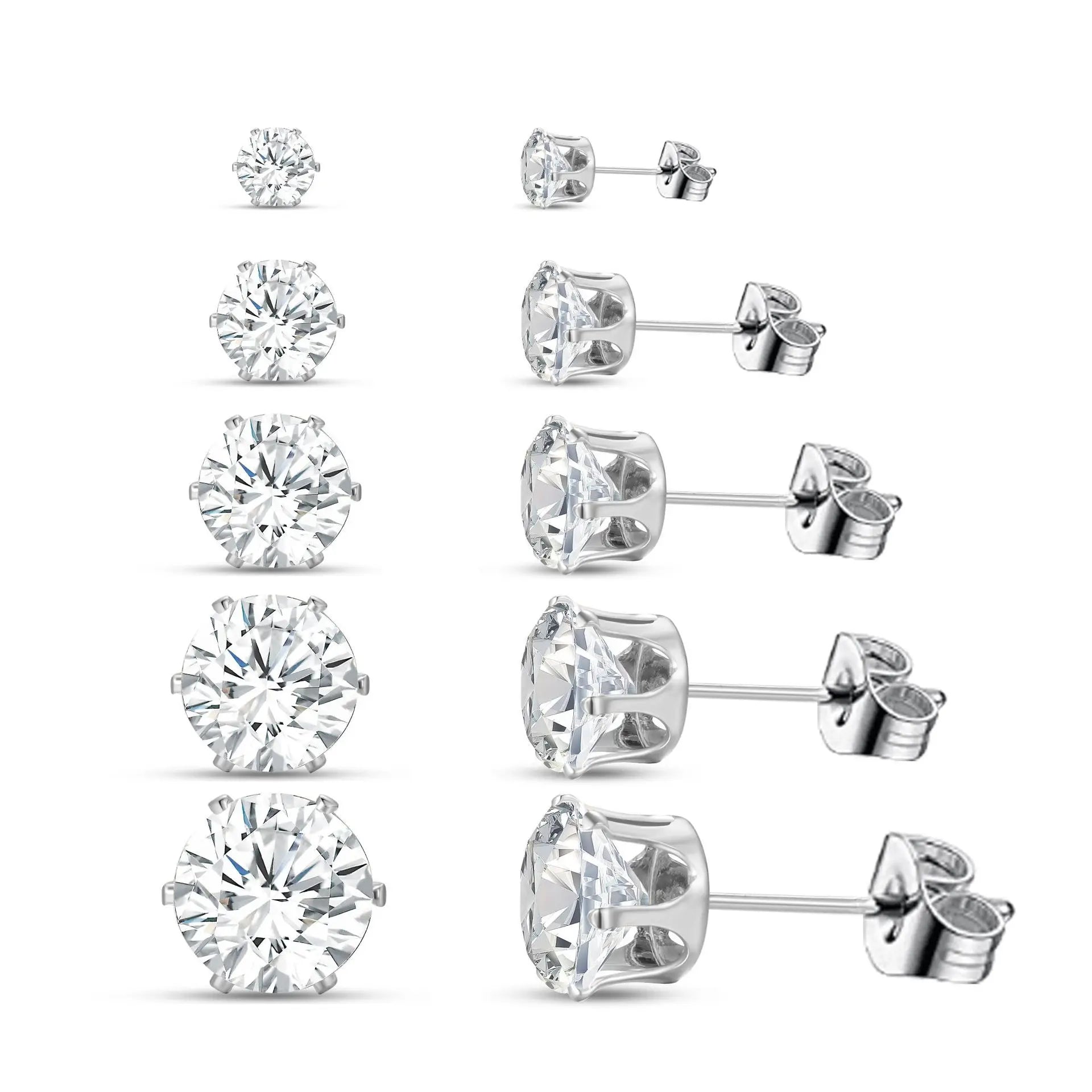 Luxury Sparkling Clear Stud Earrings Fashion Fine Round Zirconia Earrings for Women New Trendy Wedding Ladies Jewelry Gifts