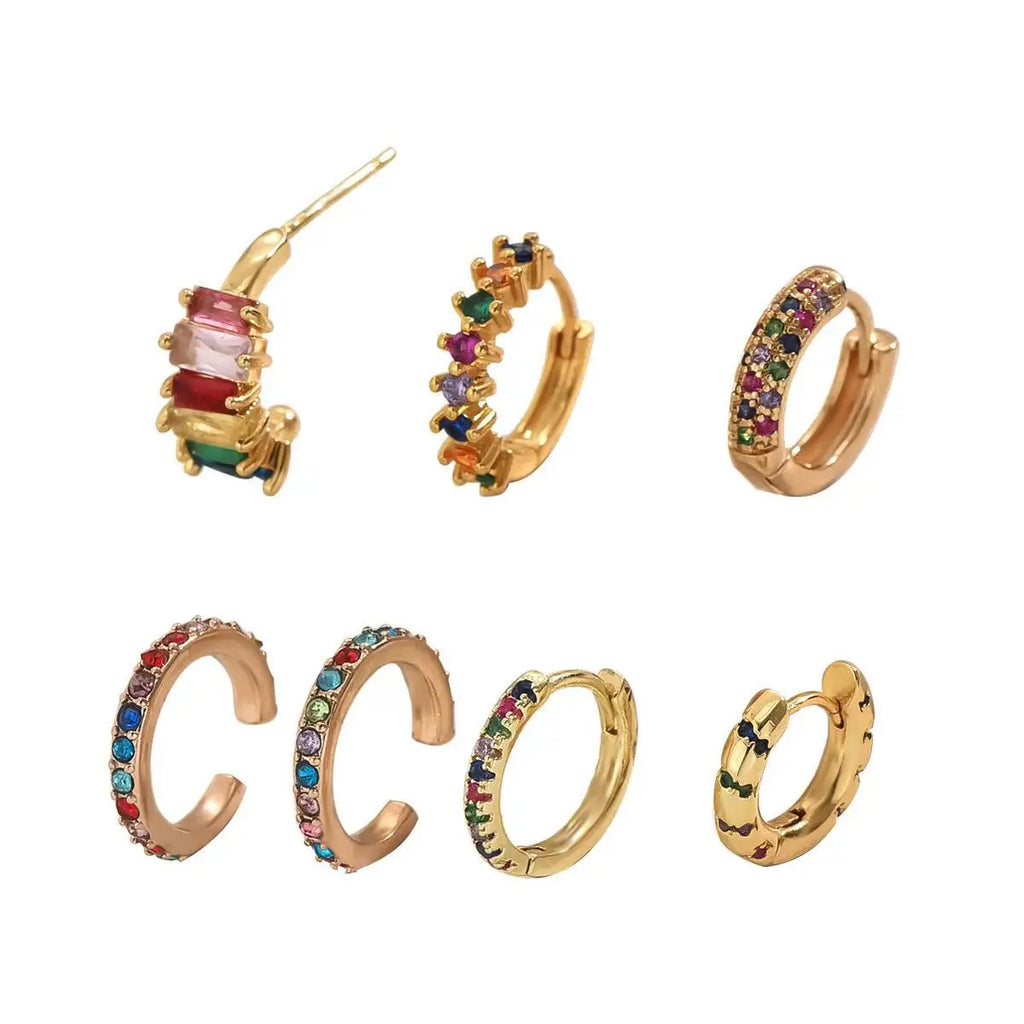 7pcs/Set Fashion Multicolour Stud Earrings For Women Zircon Ear Cuffs Without Piercing Earrings Jewelry Gift