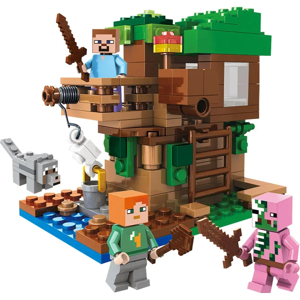 TreeHouse Village Farm Cave Mine Alex Zombie Action Figures Building Blocks Toys Gift for Children