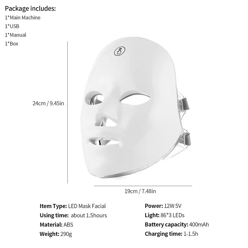 Rechargeable Facial LED Mask 7 Colors LED Photon Beauty Mask Skin Rejuvenation Home Face Lifting Whitening Skin Care Beauty Mask