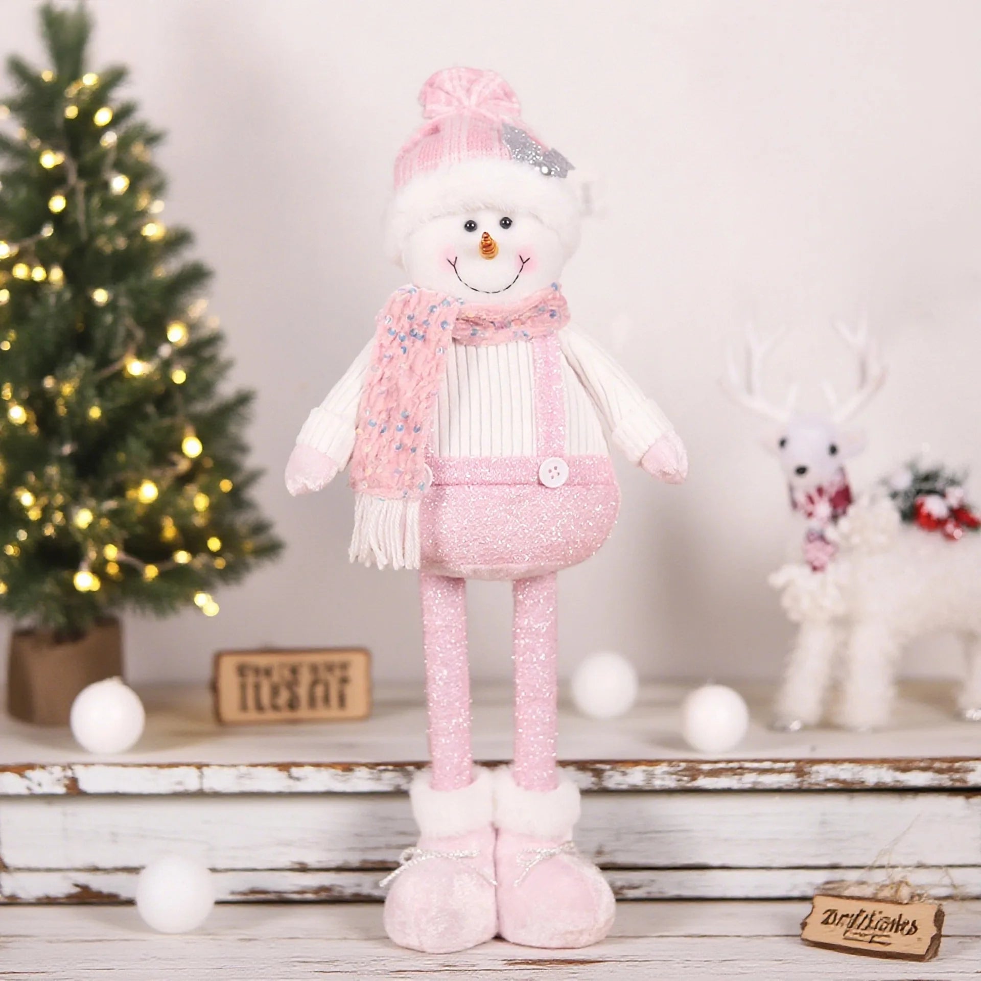 1PC New Santa Claus Snowman Elk Pink Sequin Telescopic Doll Merry Christmas Decorations Window Props Matching Supplies Ornaments