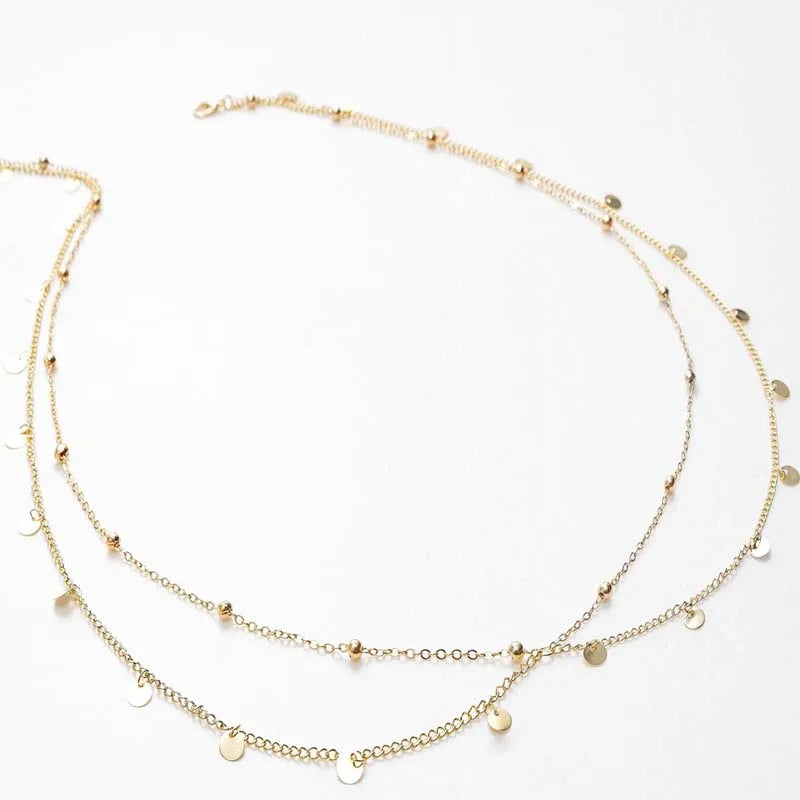 Fashion Double Layer Beaded Waist Chain for Women Simple Gold Color Metal Cross Round Bead Body Chain Bikini Jewelry Acessories