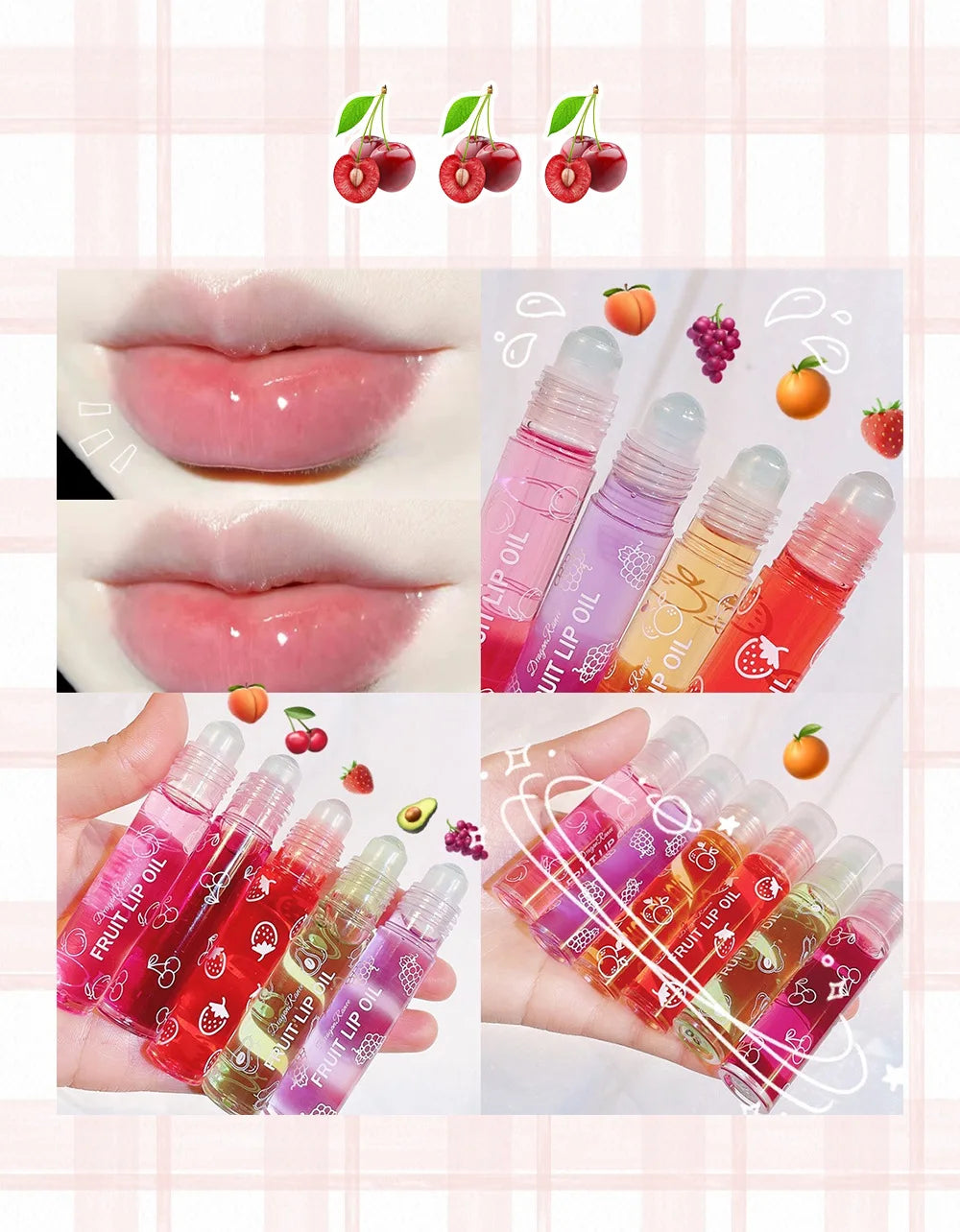 Hydrating Lip Oil Roller Gloss Moisturizing Nourishing Lip Balm Transparent Colorless Fruit Avocado Lip Care