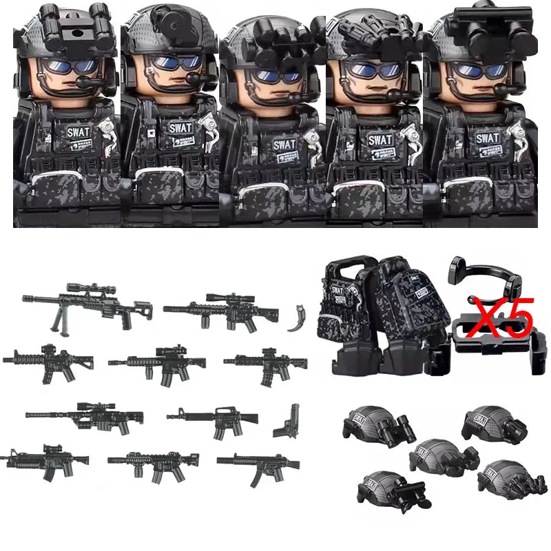 Military Army Figures Building Blocks SWAT Ghost Commando Special Forces Soldier Weapons Gun Hat Shield Belt AK Mini Bricks Toy