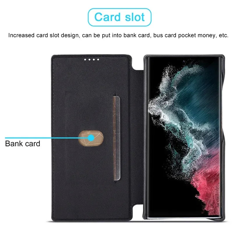 Flip Leather Phone Case For Samsung Galaxy S25 S24 S23 Ultra S22 Plus S21 FE S20 Card Slot Stand Wallet Protect Cover