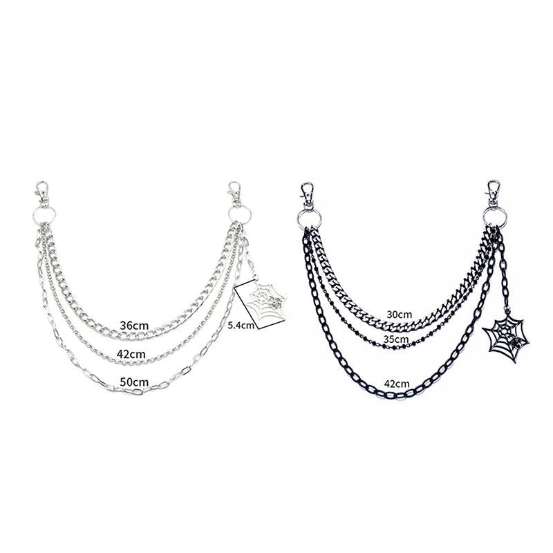 For Men Women Accessories Gifts Fashion Punk Metal Waist Chain Hip Hop Spider Web Pendant Jeans Chain