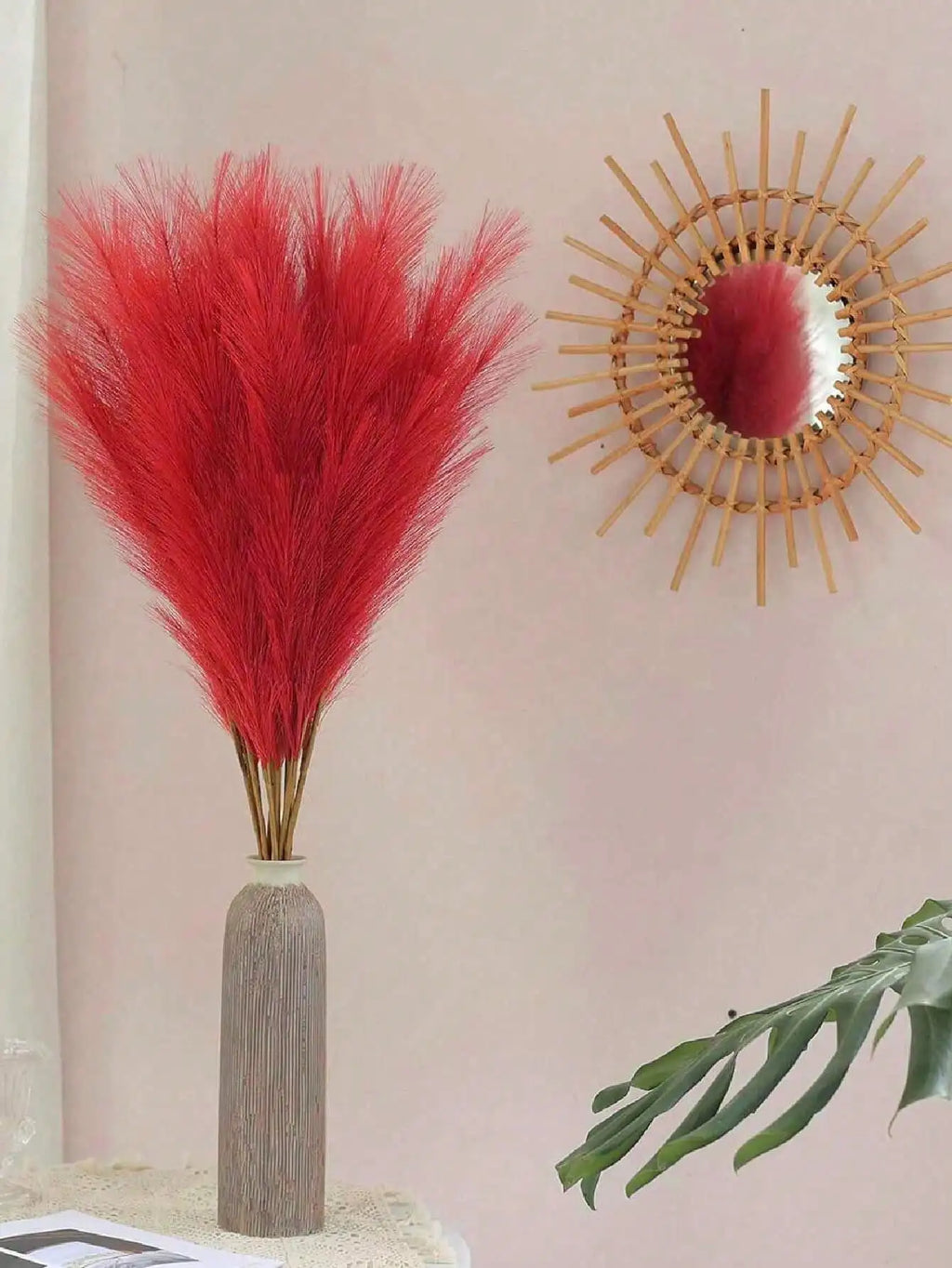 5/10/20pcs Red Artificial Reeds,55cm/21.65in Tall Plush Faux Grass,Large General Pampas Tree Branches,Wedding Party Decoration