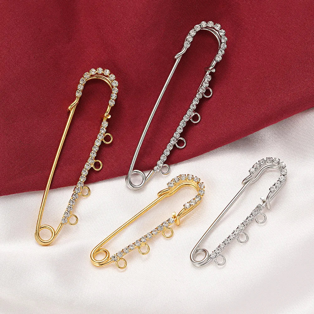 5pcs Rhinestone Large Safety Pins Crystal Brooch with 3/4/5 Loops for DIY Blankets Skirts Knitted Fabric Crafts Jewelry Making