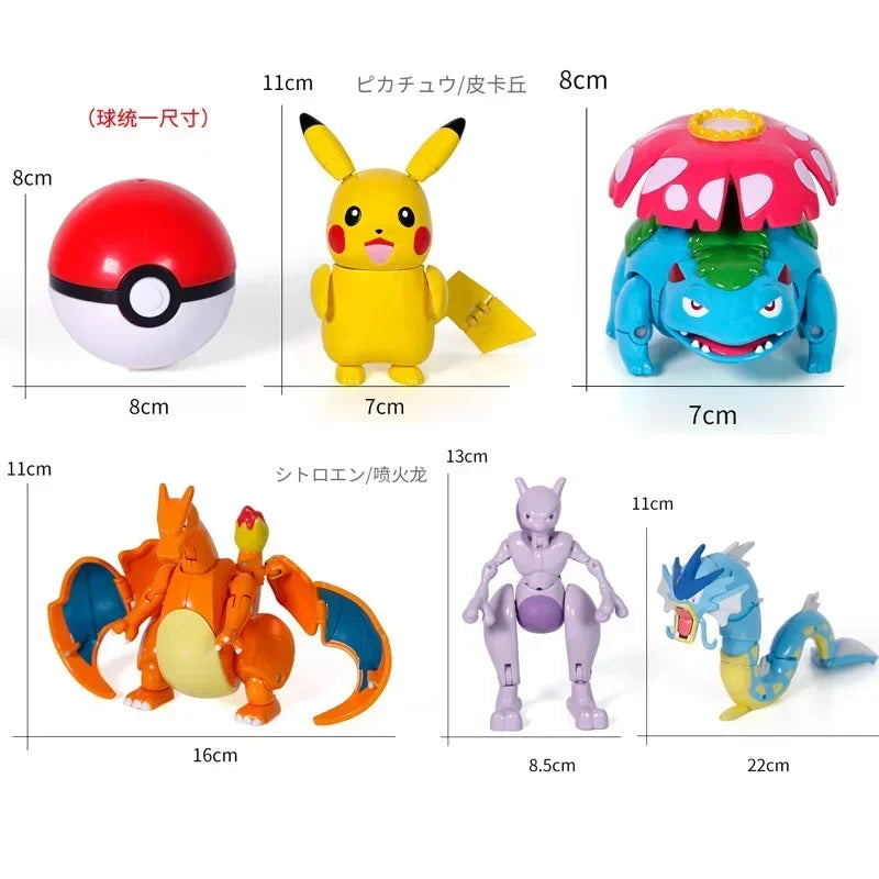 Pokemon Ball Deform Mewtwo Figure Pokeball Action Figurine Pikachu Charizard Gengar Blastoise Greninja Eevee Poke Child Toy Set