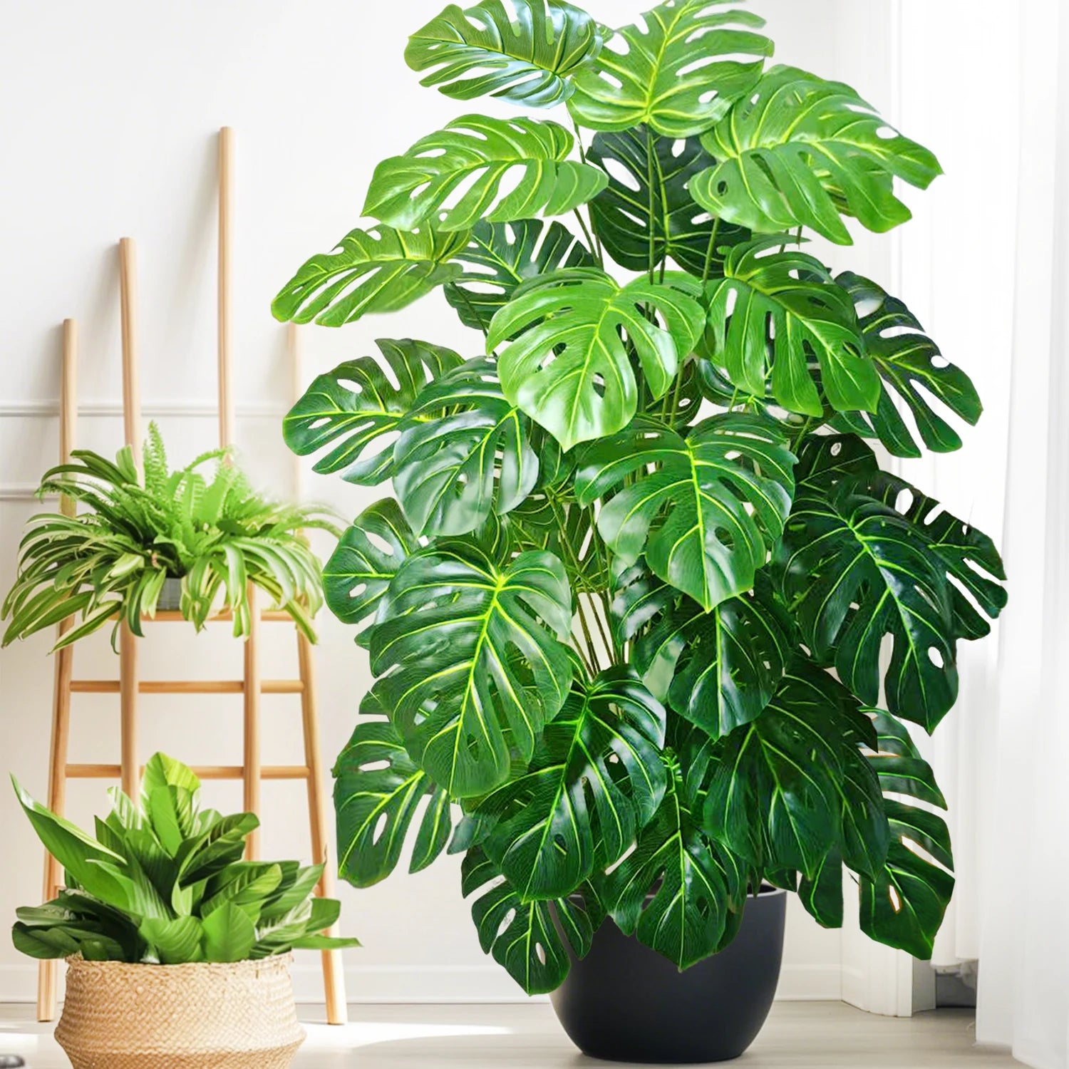 40-130cm（51.18in） Artificial Monstera Plant Fake Palm Tree Plastic Turtle Leaf Green Plant for Home Garden Room Office Decor