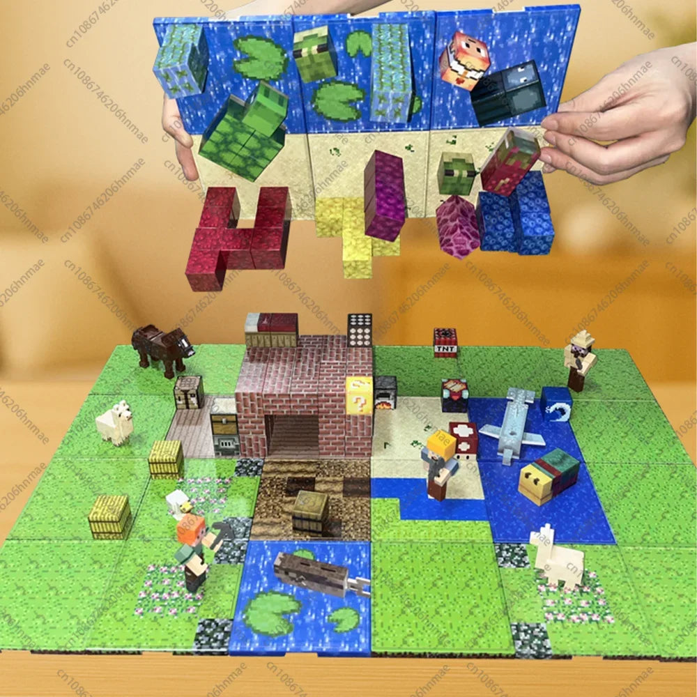 Magnetic Building Blocks Mine World Magnet Cube for Stacking Construction Brick Set Pixel Style Sensory Toys Kid Boys Girls DIY