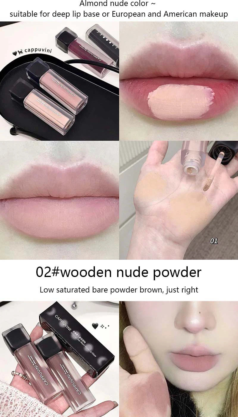 Cappuvini Obsidian Starry Matte Lip Gloss: Velvet Finish with Long-Lasting Formula-Dark Series for a Radiant Look,