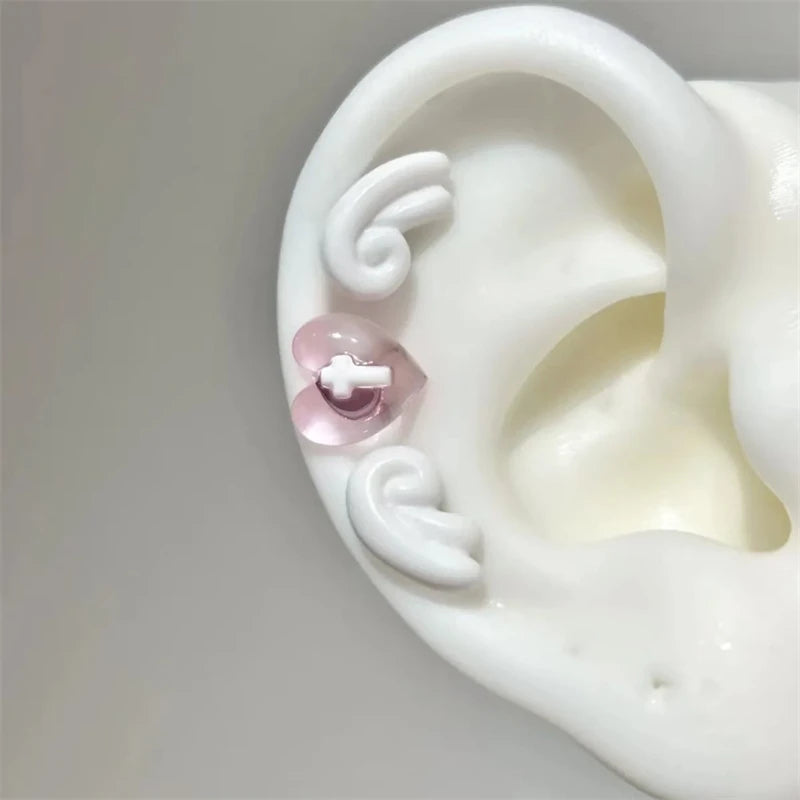 Sweet Angel's Wings Stainless Steel Ear Bone Nail Cute Acrylic Love Heart Cross Earrings for Women Body Puncture Accessories