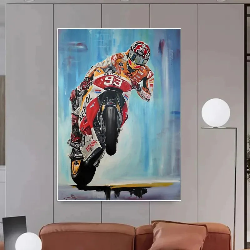 Valentino Rossies Motorcycle Racer Poster Sports Car Racer Portrait Prints Canvas Painting Wall Art for Home Living Room Decor