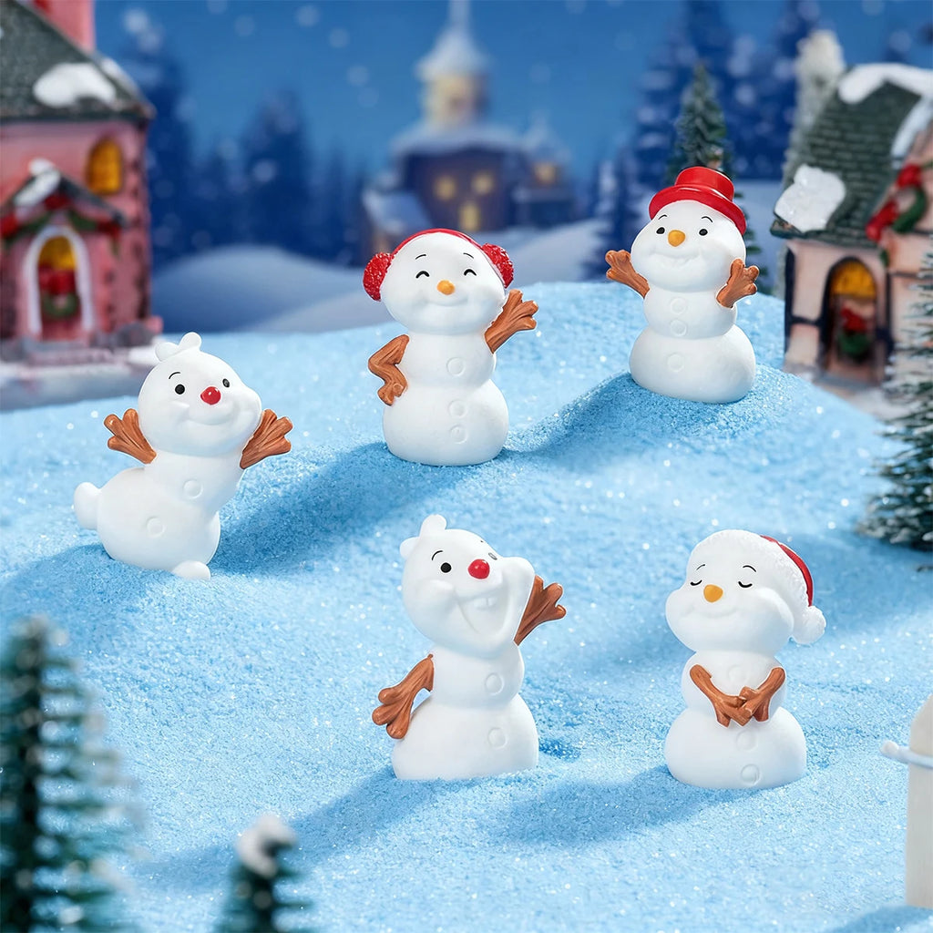 5/10PCS Cute Snowman Figurines Mini Christmas Decor For Fairy Garden Sensory Bins Collector Display Gift