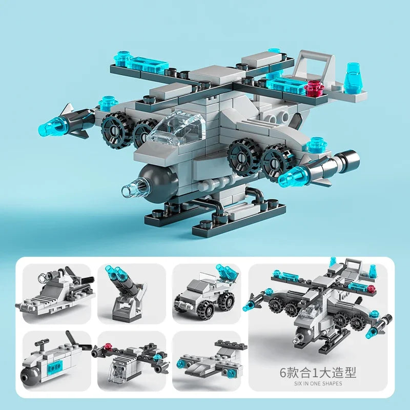 6IN1 Building Blocks City Fire Car Police Truck Engineering Crane Tank Helicopter Bricks Set Toys for Children Kids